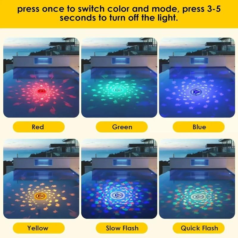 Fish Pattern Swimming Pool Fountain Projector Light Battery Operated Submersible LED Light for Pond Bathtub Hot Tub Spa Kids Gift Party Decor