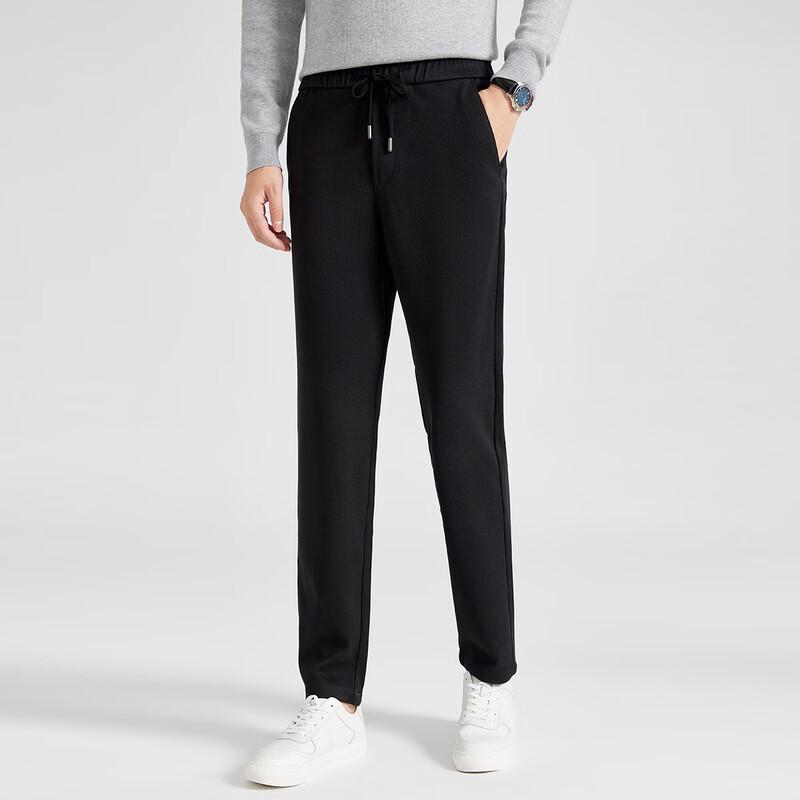 Langdeng Men's High-Elastic Straight-Leg Casual Wool Blend Pants