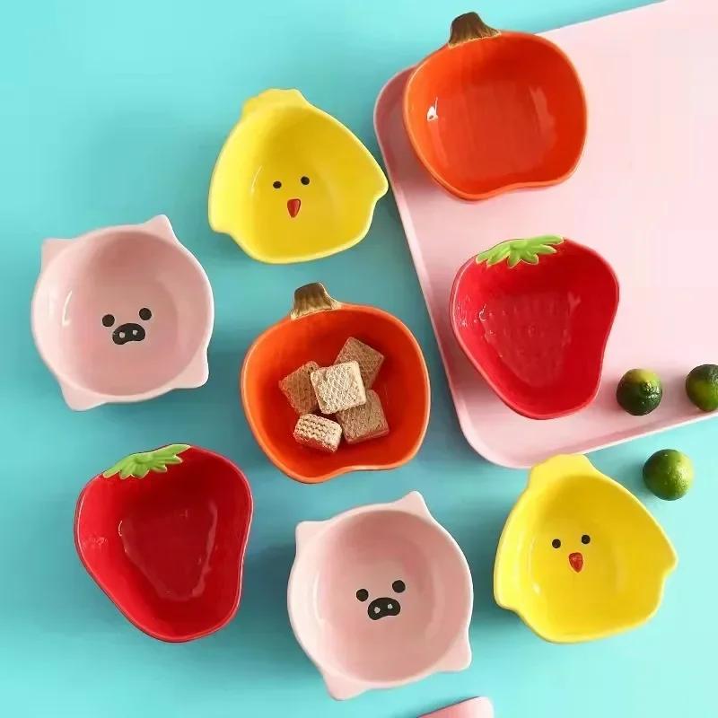 Child Ceramic Dishes Tableware, Fruit Vegetable Animal Model Cartoon Dessert Plate, Salad Bowl, Breakfast Disc, Kids Saucer