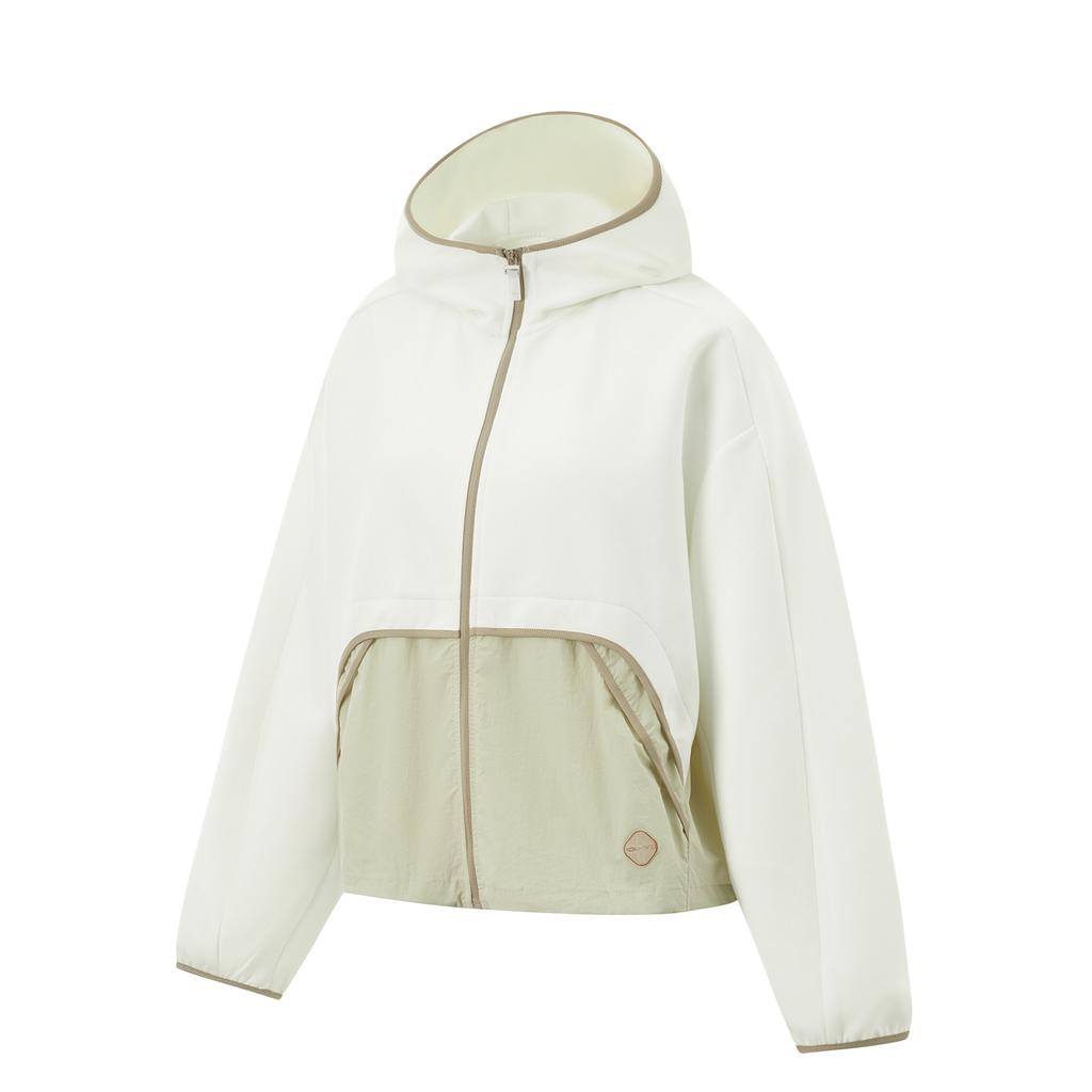 Li-Ning Fitness Series Sport Leisure Simple Color Block Hooded Zip-Up Sweatshirt Women Sweatshirt Off-White AWDU934-4