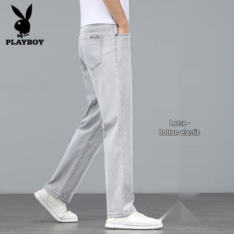 

PLAYBOY Мужские светло-серые свободные прямые джинсы из ледяного шелка 29