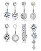 Set of 8 Zircon Pearl 316L Stainless Steel Navel Rings Sexy Body Piercing Jewelry for Women Belly Button & Dangle for Wedding