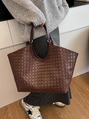 Women's 2025 Knitted Tote Bag - Large, Simple Commute, Mother-Child Set, Shoulder Bag with Ample Capacity