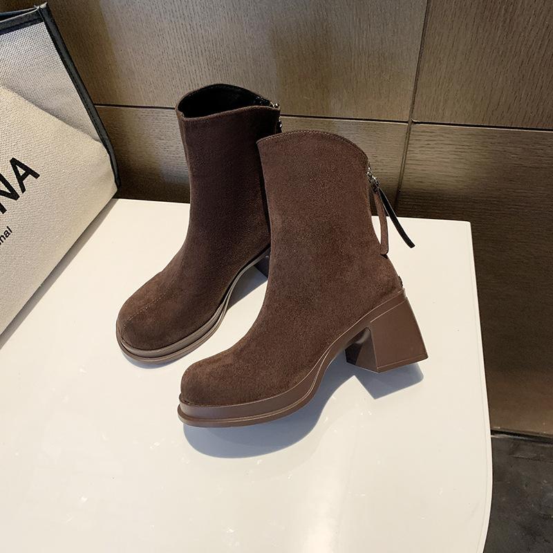 Beige Retro Detachable Boots Thick Heel Martin Boots Women's 2025 New Spring and Autumn Height-increasing and Thin Knight Boots