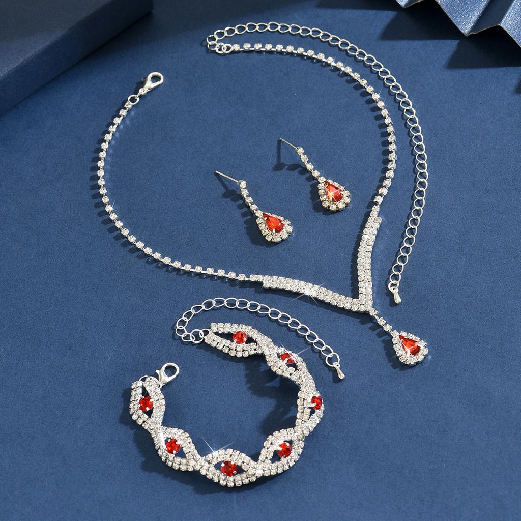4PC Women's Fashion Water Drop Necklace Earrings Bracelet Zircon Set Suitable for Wedding, Party, Festival Gifts