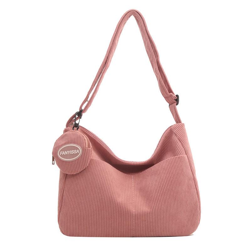 Fashionable Korean Style Corduroy Large Capacity Tote Bag With Adjustable Shoulder Strap