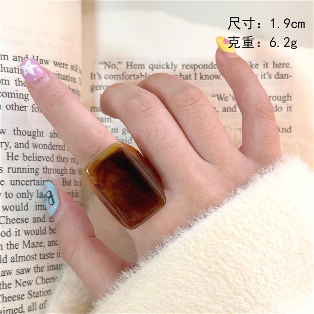 Vintage Braune Harz Breite Ringe Für Frauen Koreanische Geometrische Herz Rechteck Dicke Fingerringe Party Schmuck Zubehör