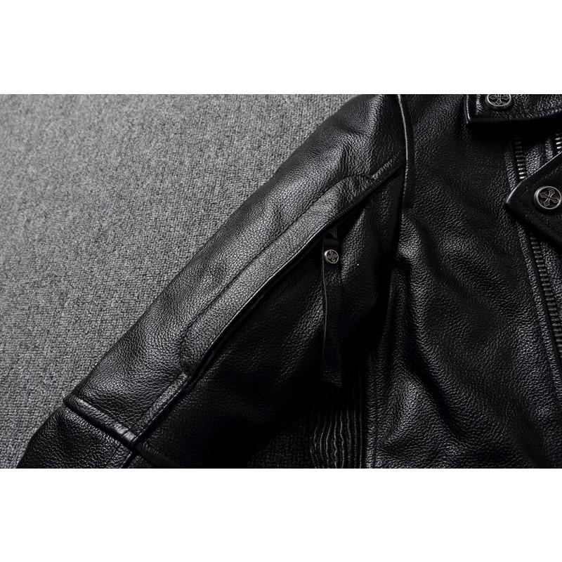 Chinese Size Heavy Motorcycle Jacket Natural Cowhide Leather Top Layer Causal Vintage Retro Moto Suit Leather Coat Winter