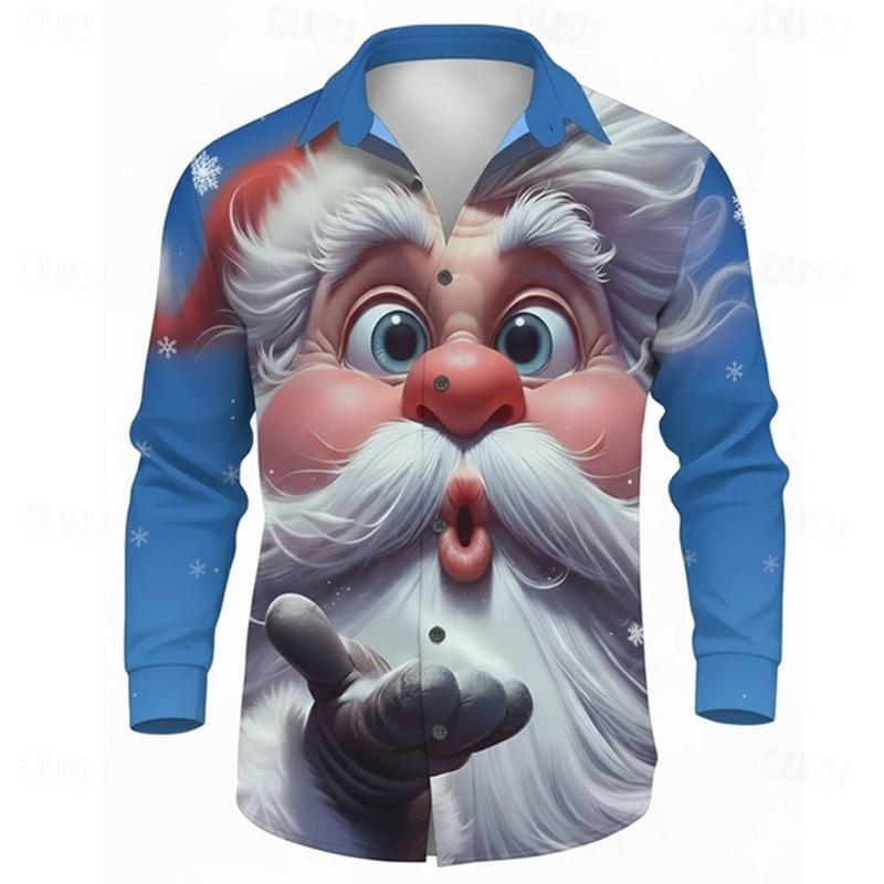 Men's Christmas shirt, Santa Claus 3D printed cartoon smiley face shirt