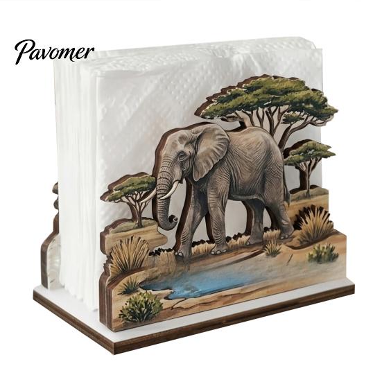 Practical Housewarming Gifts for New Home Rustic Wooden Napkin Holder, Octopus/Bird/Goose/Turtle/Black Bear/Elephant Pattern, Compact Tissue