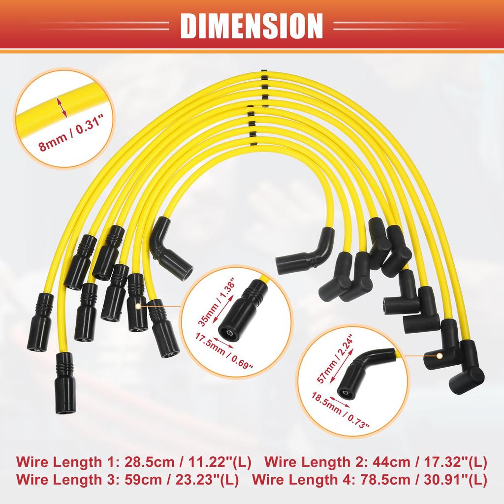 ACROPIX 8mm Spark Plug Coil Wire Ignition Harness Cable for GM-C K2500, C2500, C3500 5.7L, 5.0L V8 (Part Number: 88862381) - Set of 9