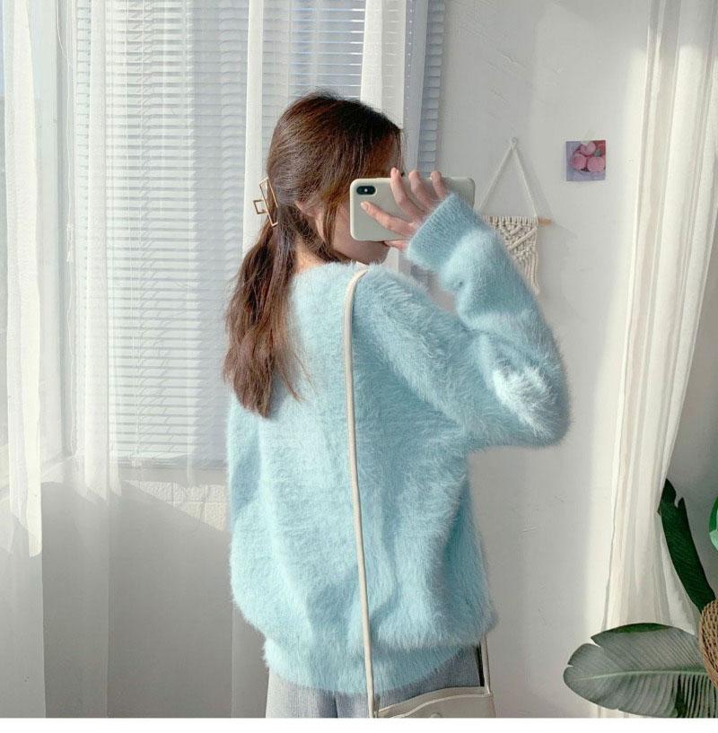 Autumn/Winter Imitation Mink Fleece Sweater for Women Loose Outerwear Pullover V-Neck Top for Women Knitwear Pullover Women
