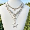 3pcs/set Layered Star Necklace Silver Hollow Star Pendant Neck Chain Fashion Neckwear Jewelry Gift for Women and Girls