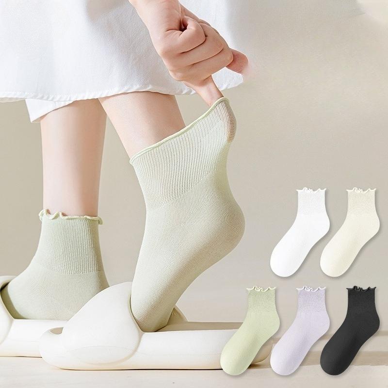 Women's Short Socks, Spring and Summer Thin Cotton Socks, Antibacterial, Breathable, Deodorizing, Versatile, Boneless Wooden Ear Postpartum Socks