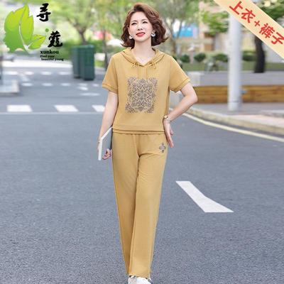 Stylish Middle-aged Women's Short-sleeve Mother's Day Sportswear Set - Casual Two-piece Summer Outfit