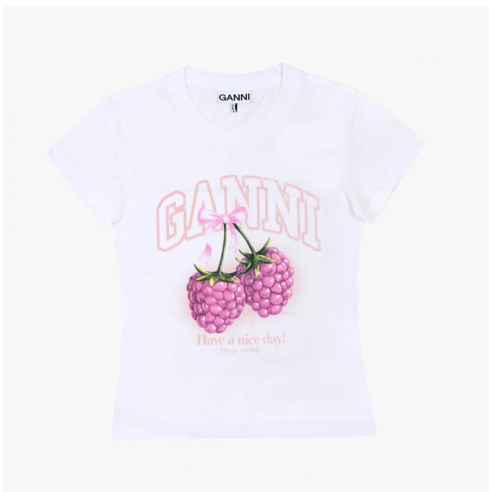 Ganni Damen S Kurzarm-T-Shirt Himbeere A1050185 151
