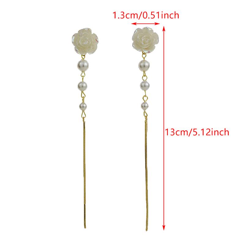 Elegant  Fairy Long Camellia Pearl Tassel Earrings For Women Minimalist Luxury Quality Jewelry Piercing Stud Earrings