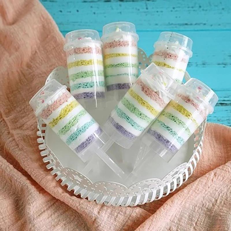 10Pcs Push Up Cake Shooter Round Shape Transparent Cake Holders Push Plastic Containers With Lids For Ice Cream Baking Molding