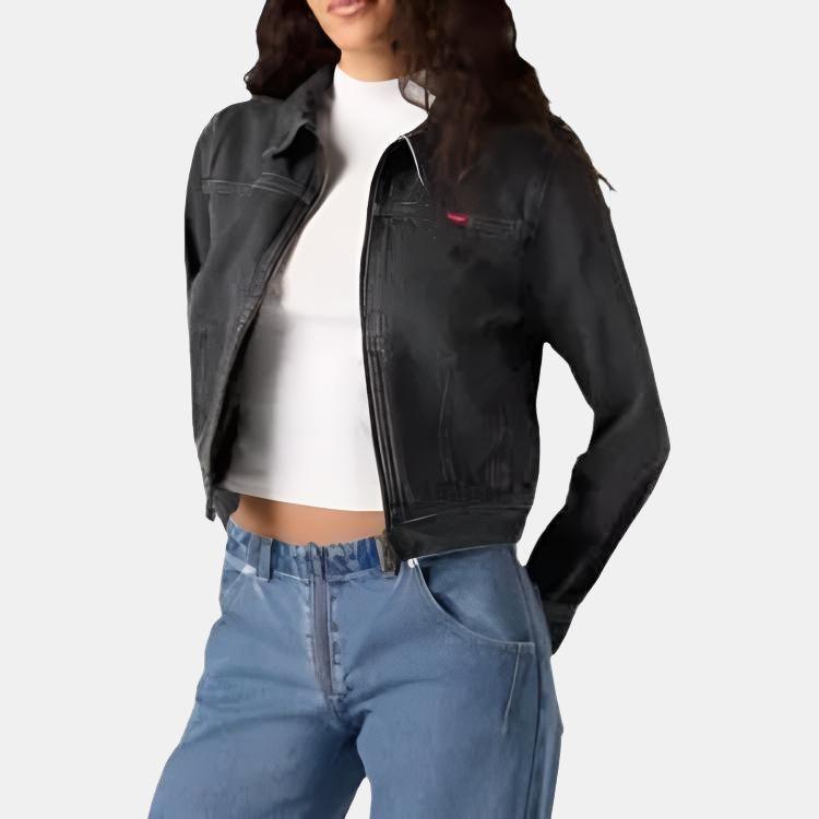 Levis Slim Fit Jacke mit Reißverschluss und langen Ärmeln für Damen, Schwarz 001W8-0001