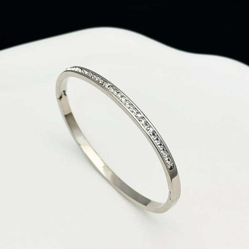 1 STKS Titanium Staal Roestvrij Staal Ingelegd Zirkonia Verguld Armband Klassieke en Eenvoudige Stijl Armbanden voor Vrouwen Dagelijkse Sieraden