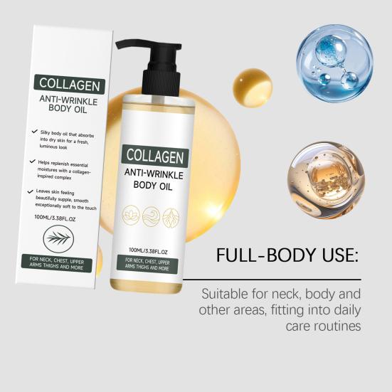Collagen Body Moisturizing Oil, 100ml Lightweight Non Greasy Oil for Soft Glowing Skin, Daily Hydrating Skin Care