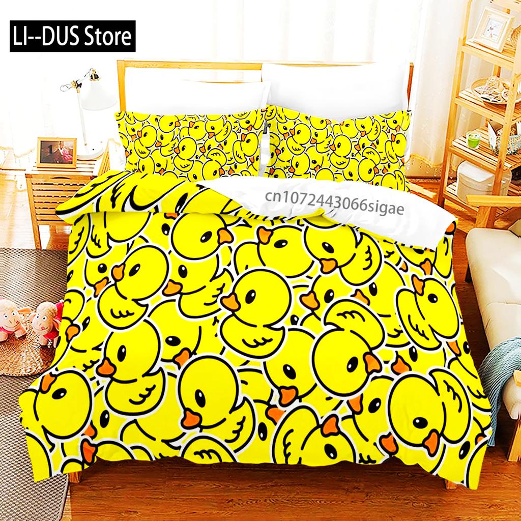 Gelbe Ente Bettwäsche Set Einzelbett Twin Full Queen King Size Kleine Ente Bettset Aldult Jungen Schlafzimmer Bettbezug Sets 3D Druck 015