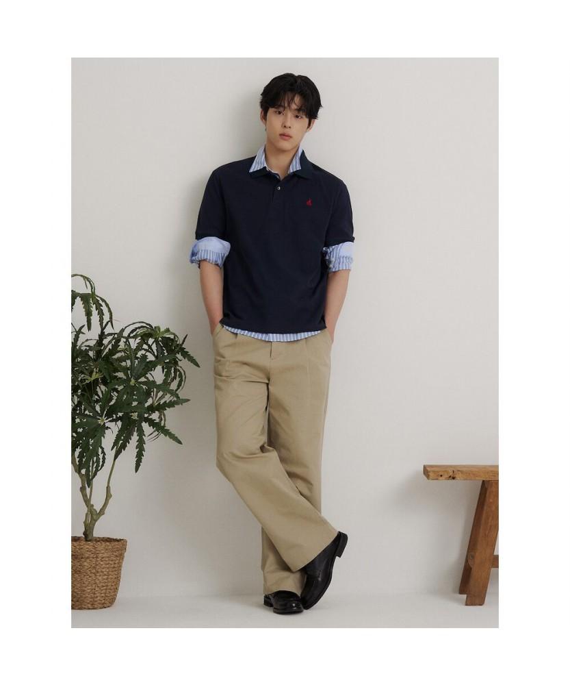 Binpolmen [Essential] Pique Collared Short Sleeve T-Shirt Navy