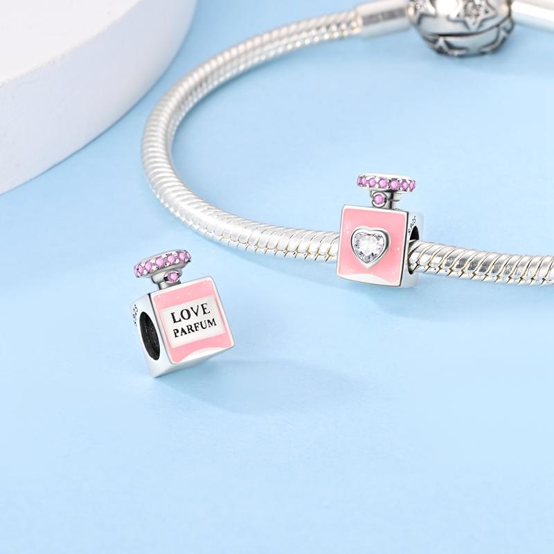 Charms Original Copper Pink Heart Perfume Bottle Beads Fit Bracelet Women Jewelry Diy Fine Gift Accessory