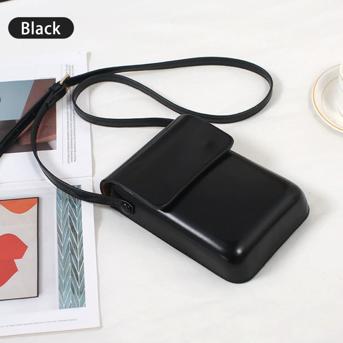 

Versatile vertical Japanese and Korean simple flip phe bag, commuting PU leather crossbody bag, square single-shoulder bag чёрный
