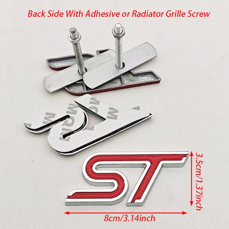 XXUI3 3D Metal Styling ST Logo Car Front Grille Badge Rear Trunk Emblem For Ford Focus Edge Explorer Mondeo Fiesta Escape Accessories