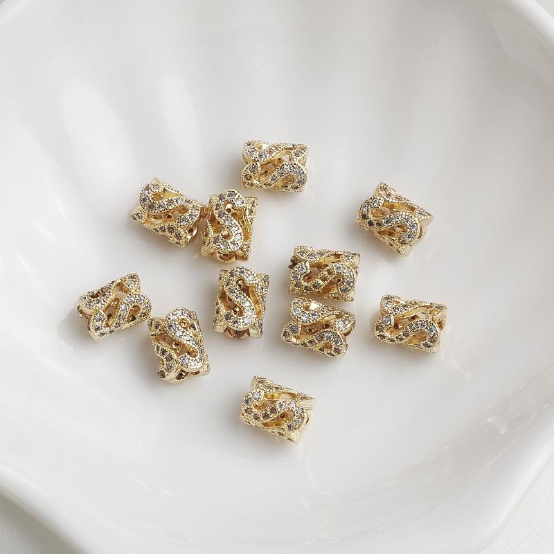 14K Gold Plated Zircon Hollow Barrel Spacer Beads - Small Waist Flower Beading Material DIY Accessories