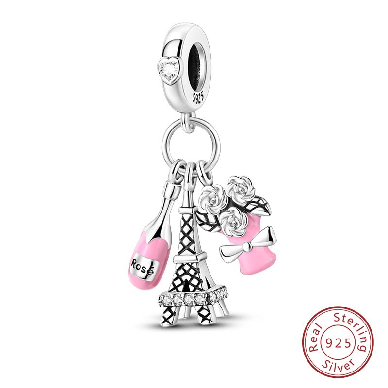 Sweet Romantic Princess Charms S925 Silver Pink Dress Lipstick High Heels Perfume Beads 3mm DIY Fine Jewelry Accessories