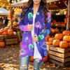 Damen Trendy Halloween-Print Langarm-Strickjacke Pullover für Lässige Herbstmode