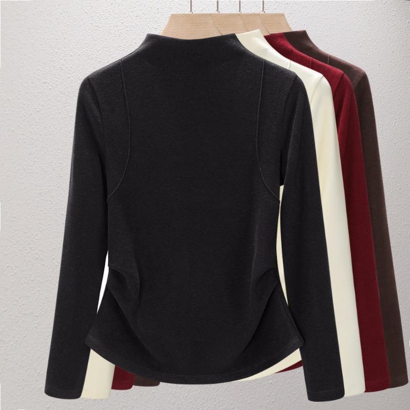 Mulberry Silk Wool Semi-turtleneck Bottoming Shirt Women's New Autumn and Winter Inner Warm Fleece Middle Neck Warm Top Winter