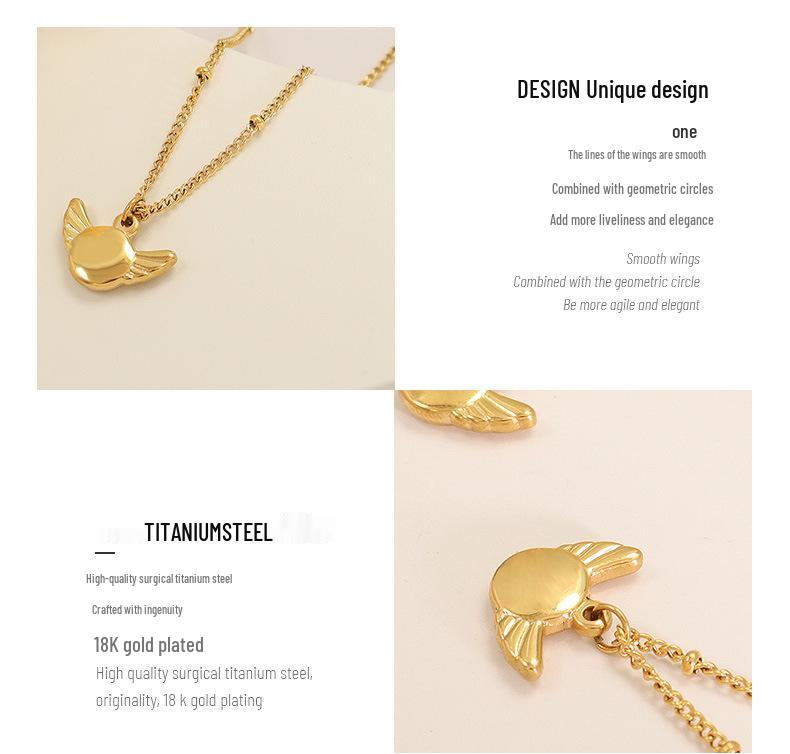 Gold-Plated Geometric Wing Pendant Necklace: Japanese-Korean Design with Titanium Steel Clavicle Chain