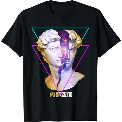 Vaporwave Standbeeld David Buste Met Ruimte Japans Kanji T-shirt