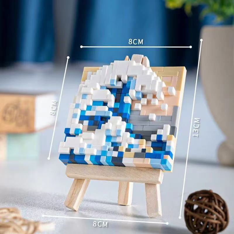 Hot Famous Painting Building Blocks With Wooden Easel Diamond Bricks Educational Toys DIY Decorations Birthday Kids Gifts