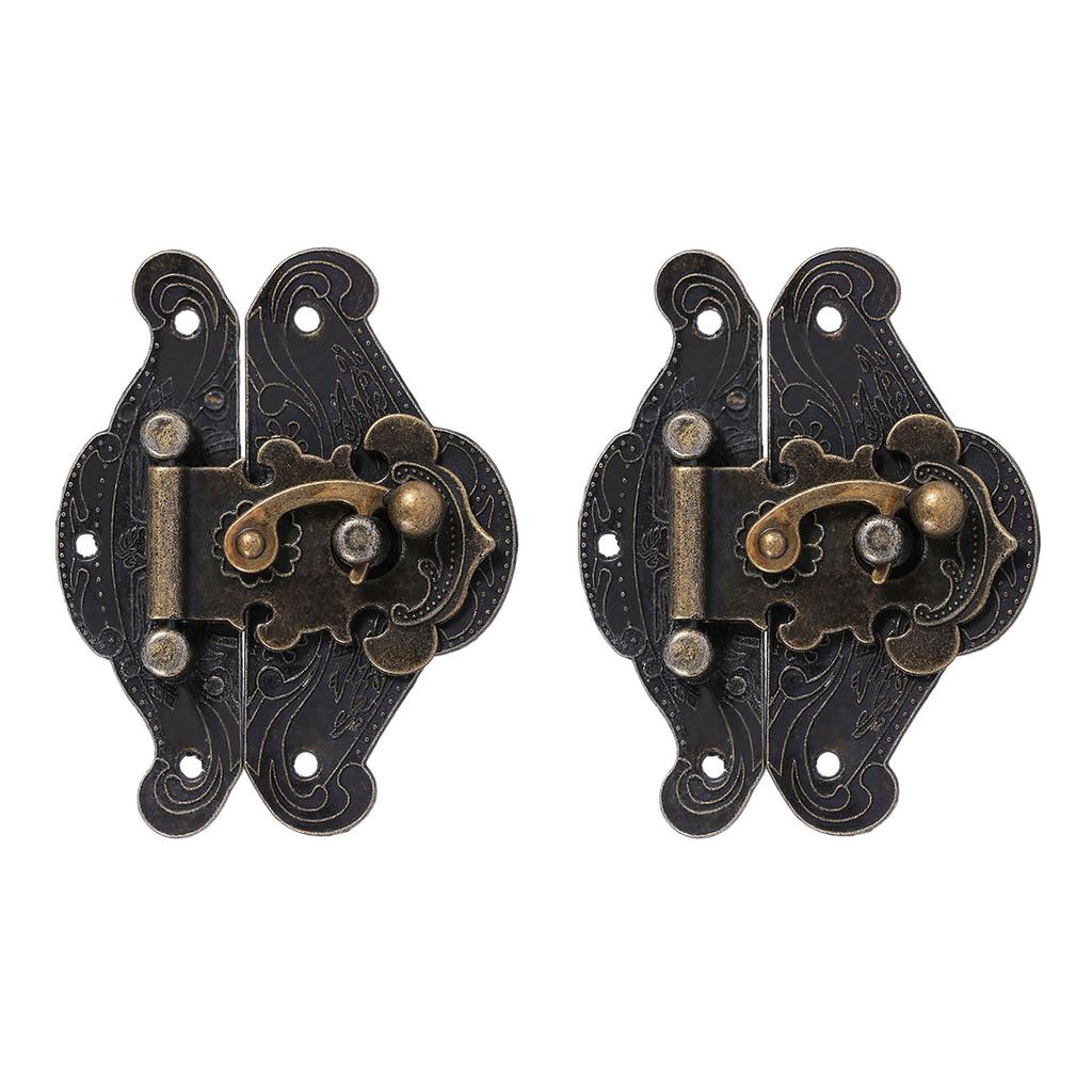 2PCS Vintage Buckle Latch Zinc Alloy Jewelry Box Latch Hasp Furniture Latch Hardware for Jewelry Case Chest Suitcase