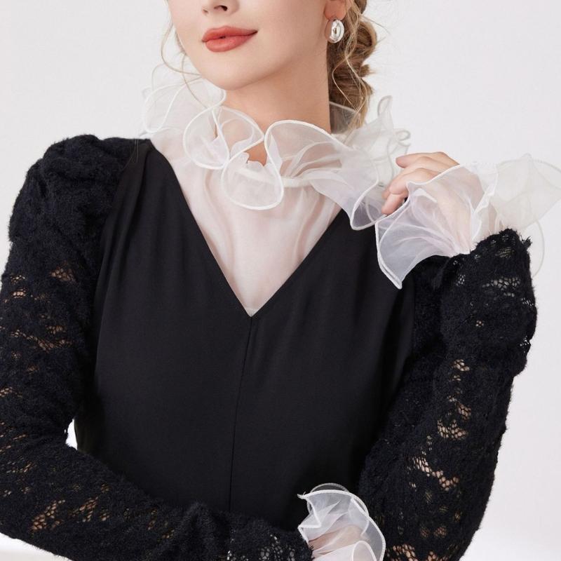 Elegant Detachable Lace Collar And Arm Sleeve Set For Formal Event Breathable Tulle Fabric Fashion Outfit Accessory