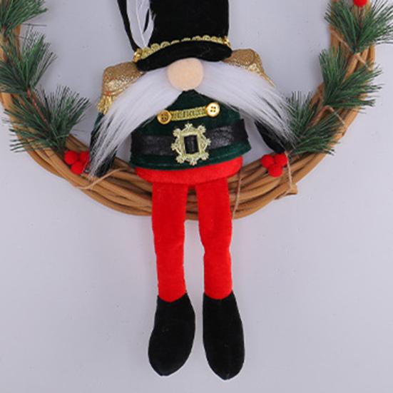 Christmas Gnome Wreath 13 Inch Artificial Vine Wreath with Soldier Gnome Front Door Welcome Sign for Indoor Outdoor Xmas Home Porch Decor