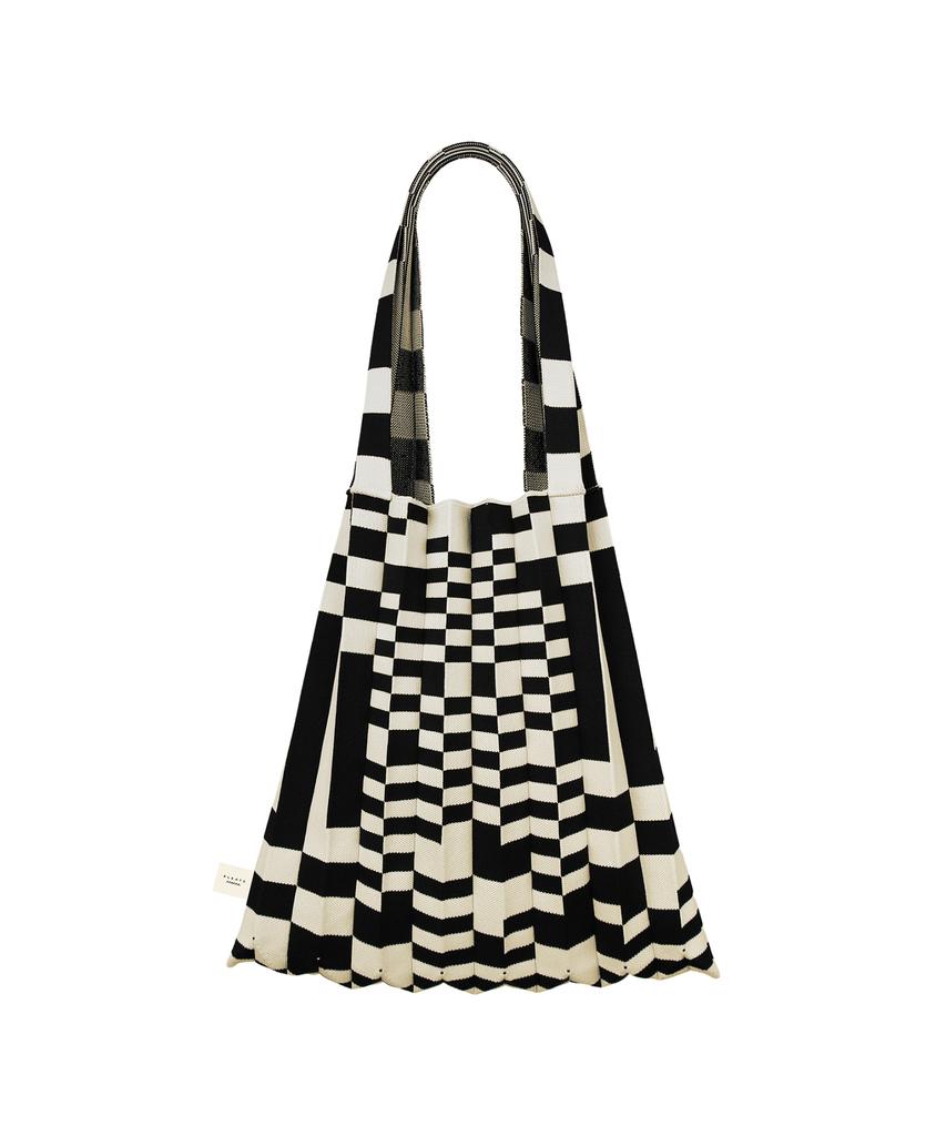 Pleatsmama Grid Black Shoulder Bag