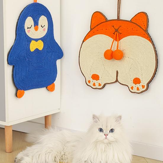 Sisal Cat Scratcher Mat Cartoon Design Cat Scratching Pad with Sticker Tape for Floor Wall To Protect Couch Carpet Furniture