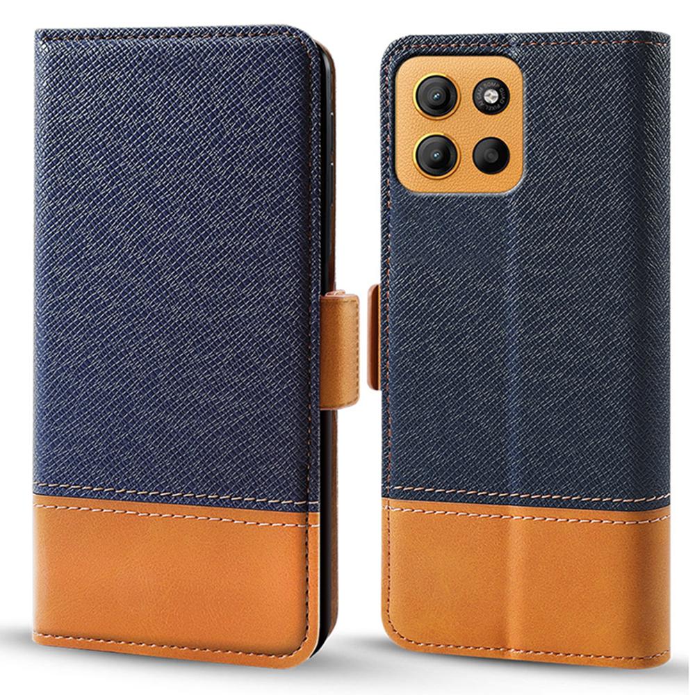 

For Motorola Moto G15 4G Case Color Splicing PU Leather Wallet Phone Cover Blue