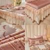 3pcs/set 2024 Summer Lace Bed Skirt Ice Silk Mat Printed Korean Lace Cool Mat Set Retro Single AndDouble Air Conditioned Bed Mat