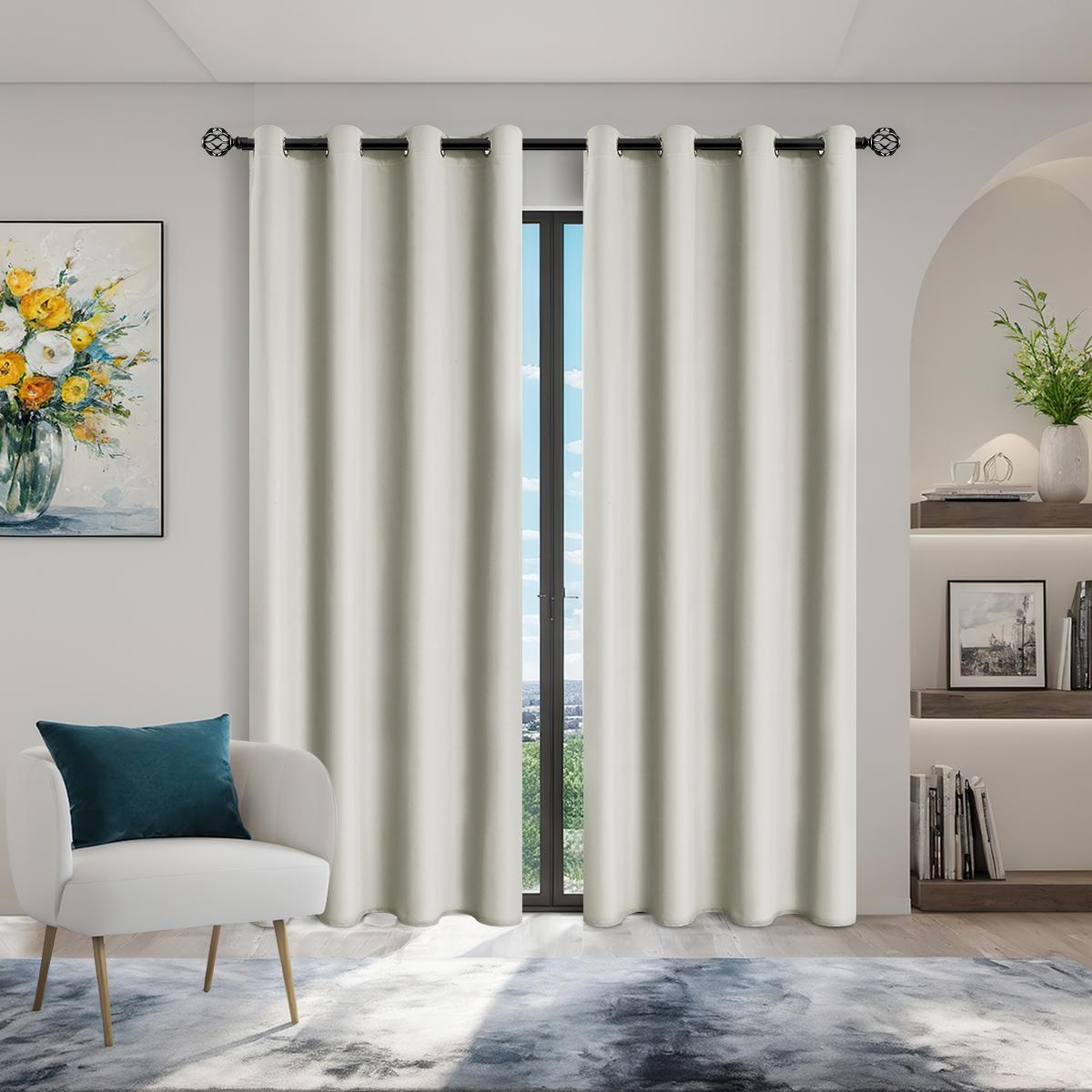 2 STuks Zwarte 100% Verduisterende Pongee Polyester Gordijnen met Ringetjes, Geschikt voor Woonkamer en Slaapkamer Gordijn Decoratie W91 x H137cm 2PCS&Grommet Top beige