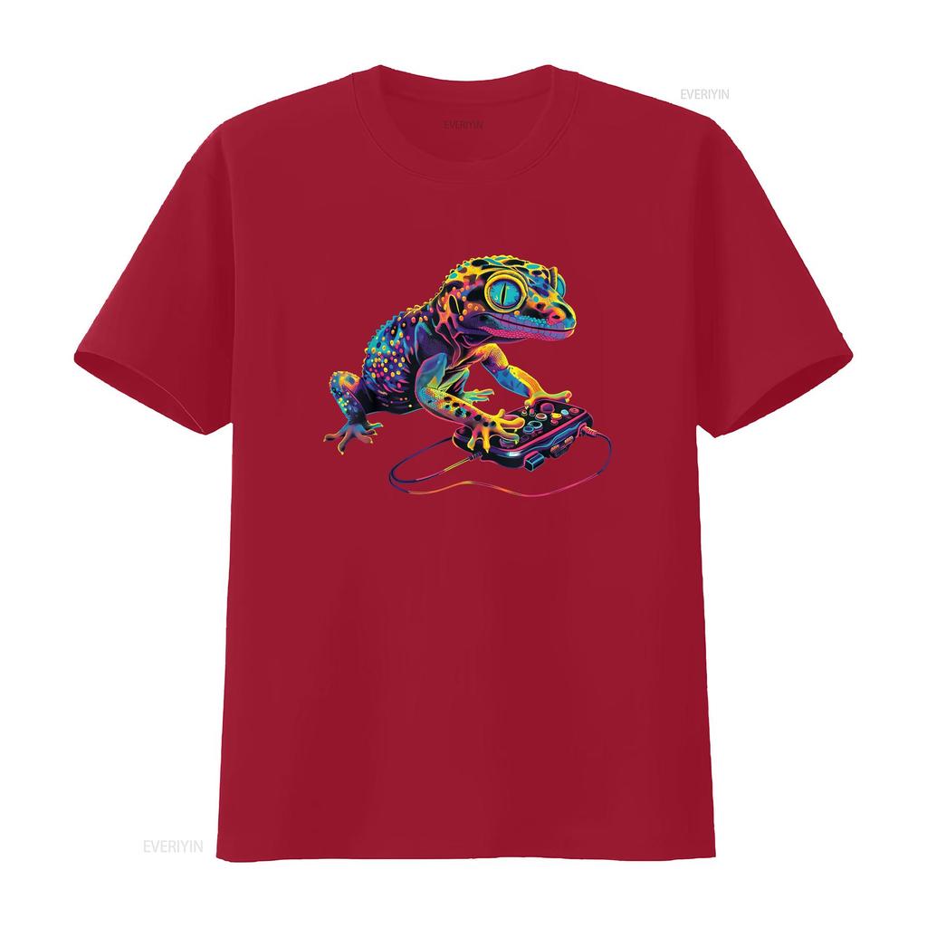 Leopard Gecko Lizard Gaming Controller Popart T Shirt Vintage Slightly Breathable Soft Comfortable Unisex