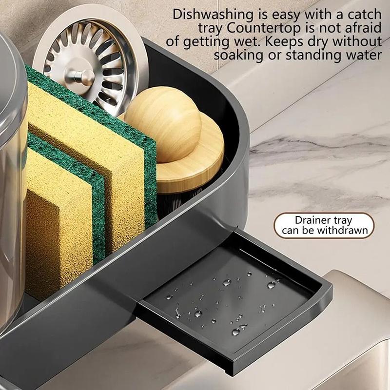 Wall Mounted Soap Dispenser With Sponge Holder Drain Tray Hand Press Dishwashing Liquid Container Waterproof