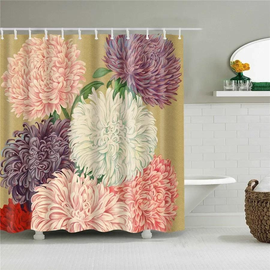 3D Flower Plum Blossom Lotus Lavender Rose Shower Curtains Bathroom Curtain Frabic Waterproof Polyester Bath Curtain with Hooks