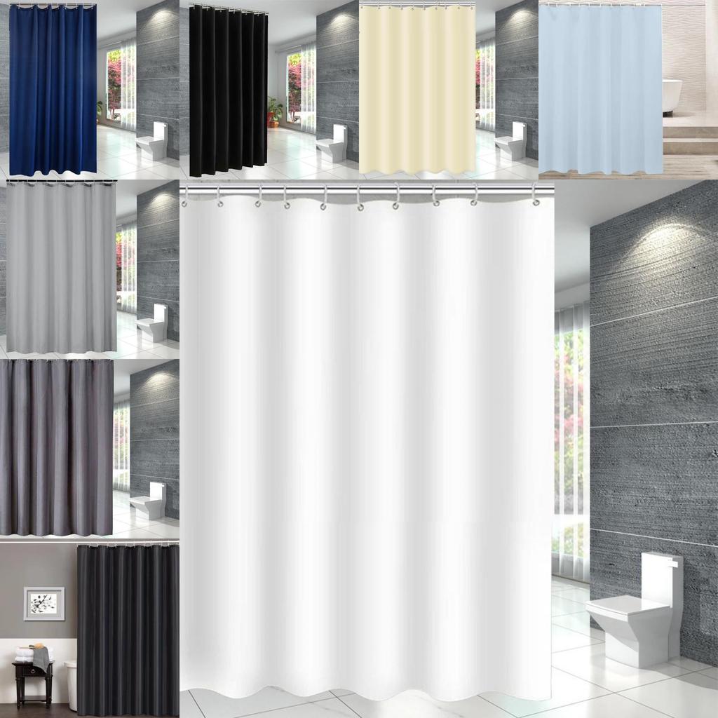 Waterproof Solid Color Polyester Shower Curtain Hooks Set For Decor Bathroom