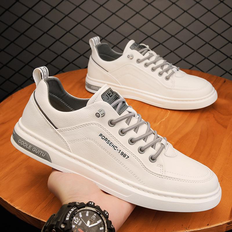 Men's Shoes Spring New Men's Casual Leather Shoes Men's Versatile Sports Trendy Shoes Men's Platform White Board Shoes